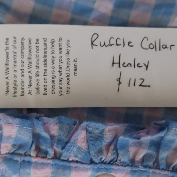 Never A Wallflower RUFFLE COLLAR HENLEY PINK & BLUE CHECK XS NWT $112 - Picture 5 of 5